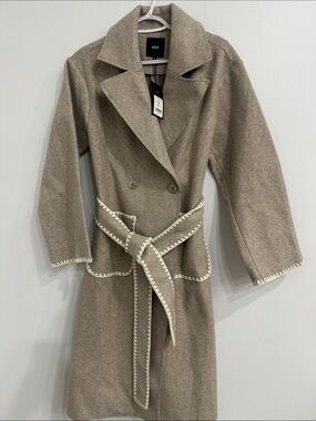 Golf Israel Belted Wool Blend Trench Coat with Crochet Trim-NWT size XS (36)